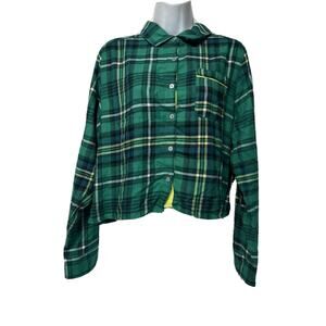 colsie green plaid button up long sleeve shirt Size L